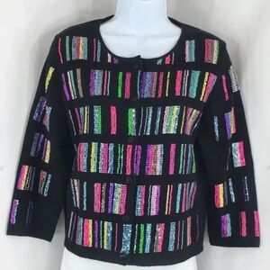 Michael Simon Women Cardigan Sweater Black Vintage Sequin Button Front Sz S